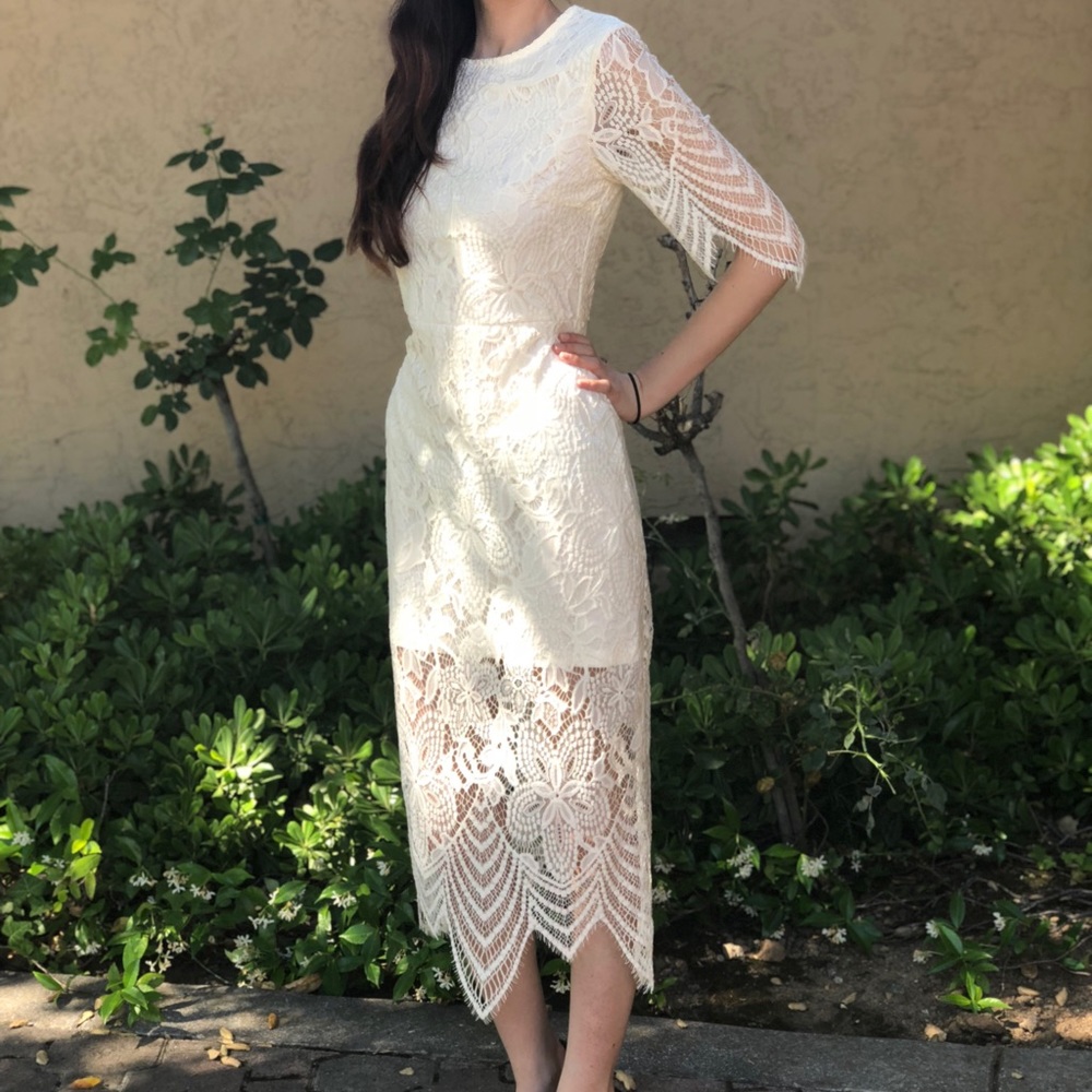 cream lace midi dress